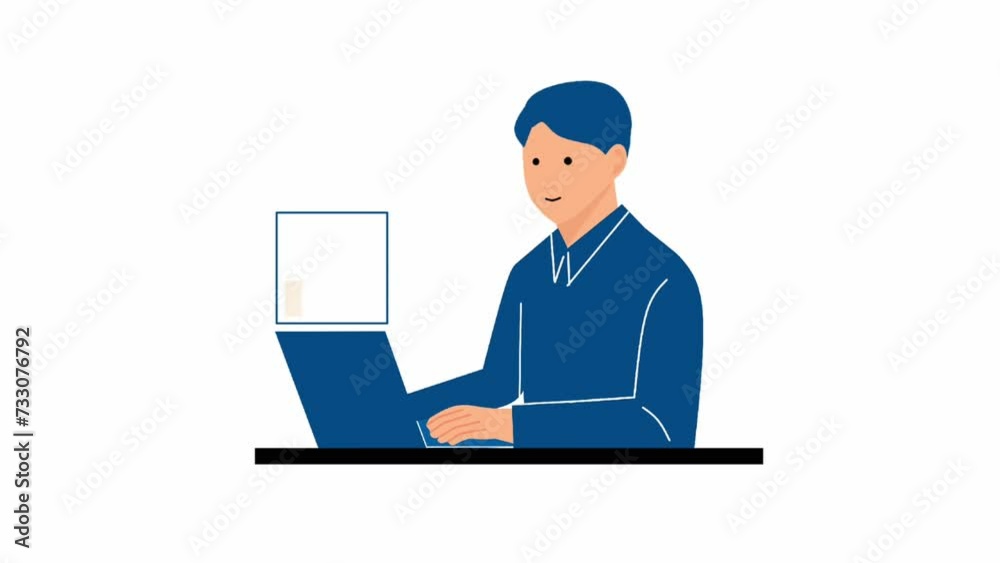 animation of businessman with laptop looking at improvement graph. Animation of increasing and achieving business success animation of businessman with laptop looking at improvement graph. Animation of increasing and achieving business success