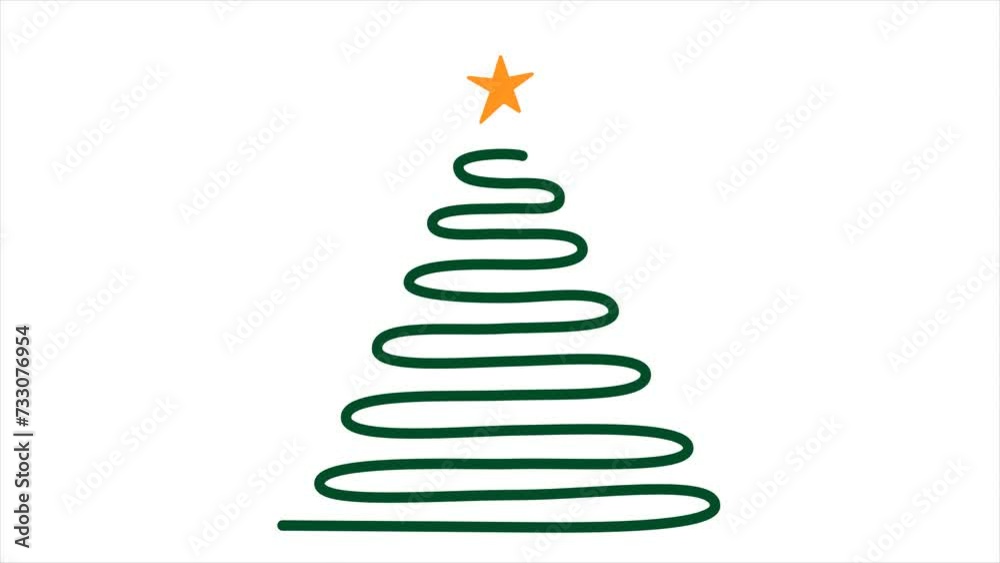 Animation video with one line drawing Christmas tree and star. Abstract minimal style. High quality FullHD footage Animation video with one line drawing Christmas tree and star. Abstract minimal style. High quality FullHD footage