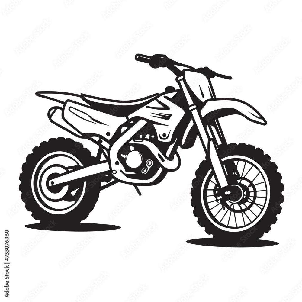 Fototapeta premium Motocross bike in cartoon, doodle style . Image for t-shirt, web, mobile apps and ui. Isolated 2d vector illustration in logo, icon, sketch style, Eps 10, black and white. AI Generative