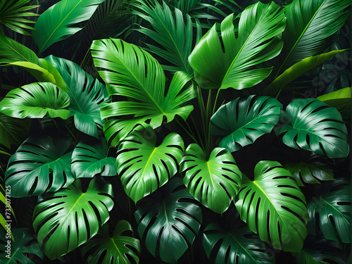 Lush Canopy: Illustration of Green Tropical Forest with Natural Leaves. tropical forest background illustration. generative AI