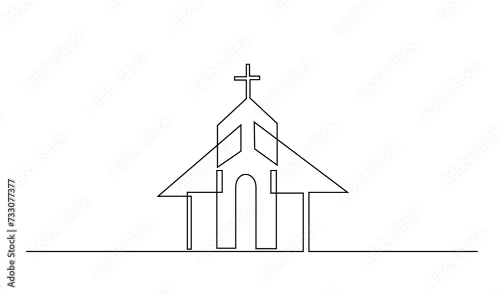 Church One line drawing isolated on white background template Church One line drawing isolated on white background template