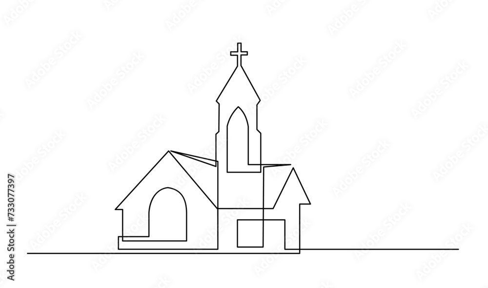 Church One line drawing isolated on white background template