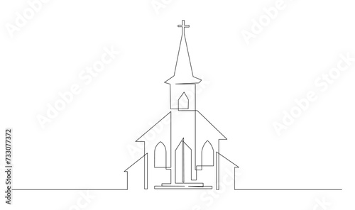 Church One line drawing isolated on white background template