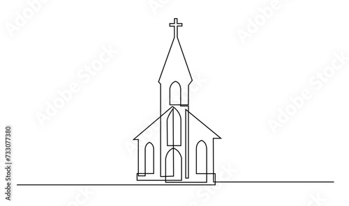 Church One line drawing isolated on white background template