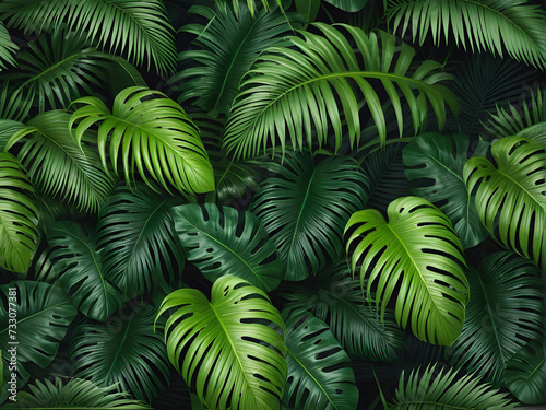 Lush Canopy  Illustration of Green Tropical Forest with Natural Leaves. tropical forest background illustration. generative AI