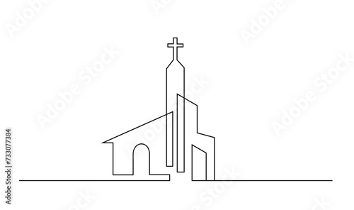 Church One line drawing isolated on white background template photo
