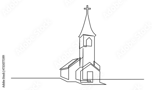 Church One line drawing isolated on white background template