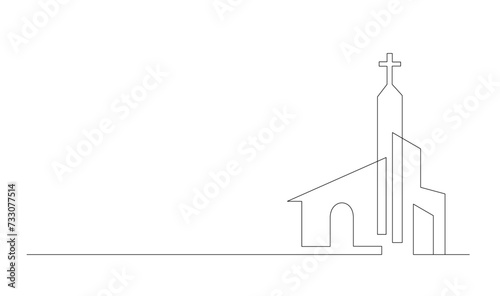 Church One line drawing isolated on white background template