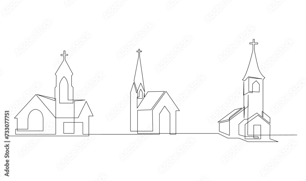 Church One line drawing isolated on white background template