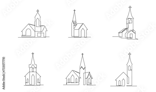 Church One line drawing isolated on white background template
