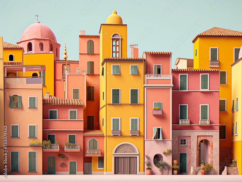 AI generated image of residential colorful buildings