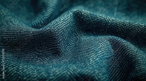 Tidewater Green denim fabric, highlighting the rugged texture, iconic threading, and greenish-blue color photo