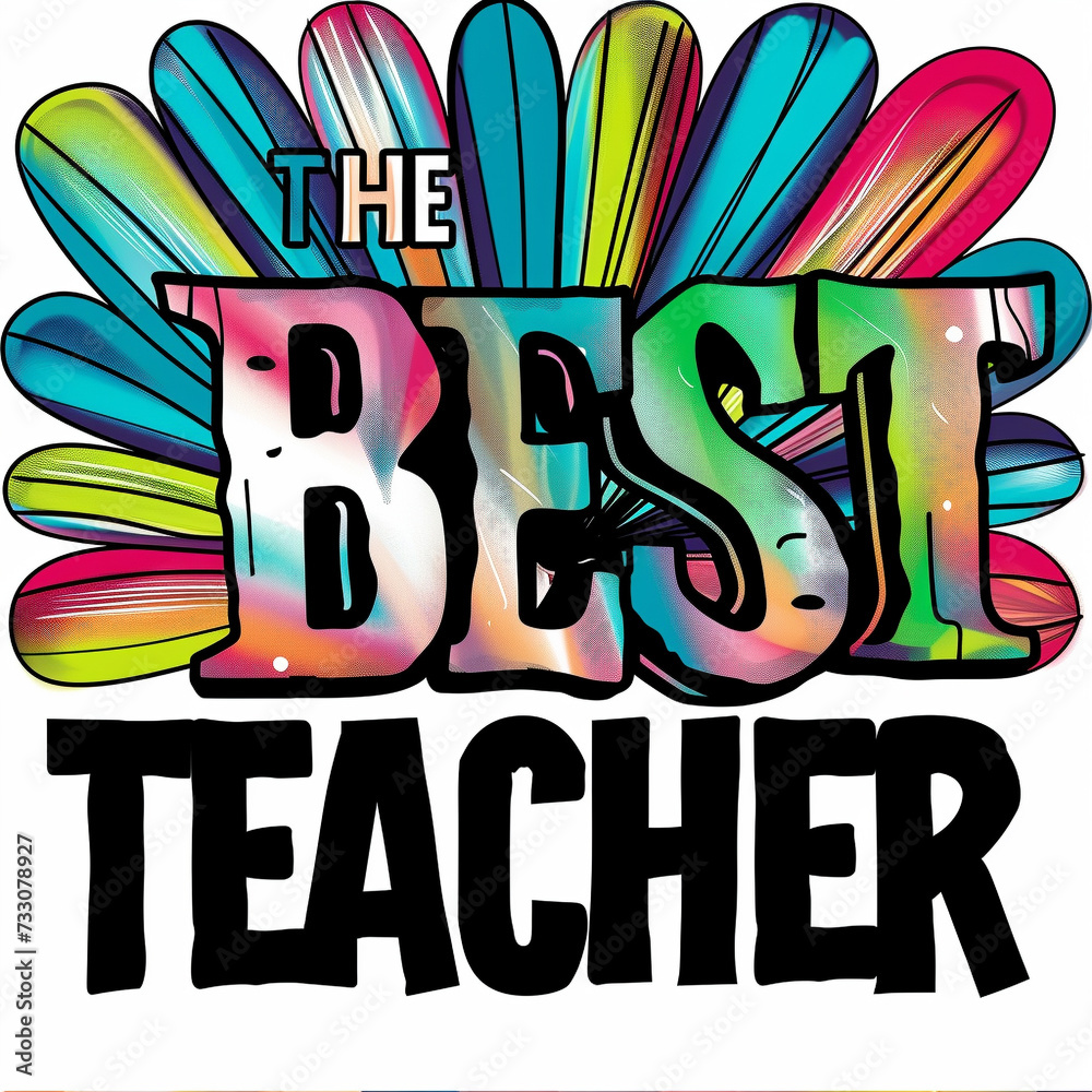THE BEST TEACHER, vector corolful with white background, letters with vibrant colors