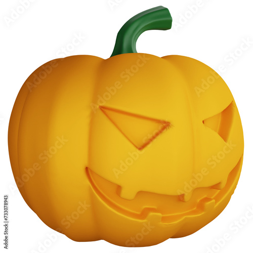 Pumpkin clipart flat design icon isolated on transparent background, 3D render Halloween concept