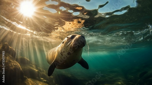 AI generated sea lion swimming in water