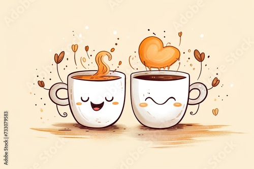 Cute Cartoon Coffee Cup minimalist coffee cup  Design  with nice background ai generated