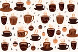 illutration of cute kawai coffee cup collection | animated coffees| hand drawn| Multiple cups collection  