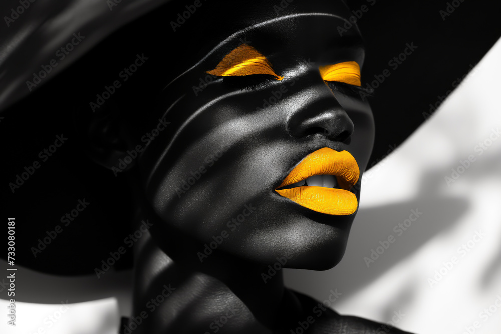 AI generated illustration of an African woman with striking yellow makeup