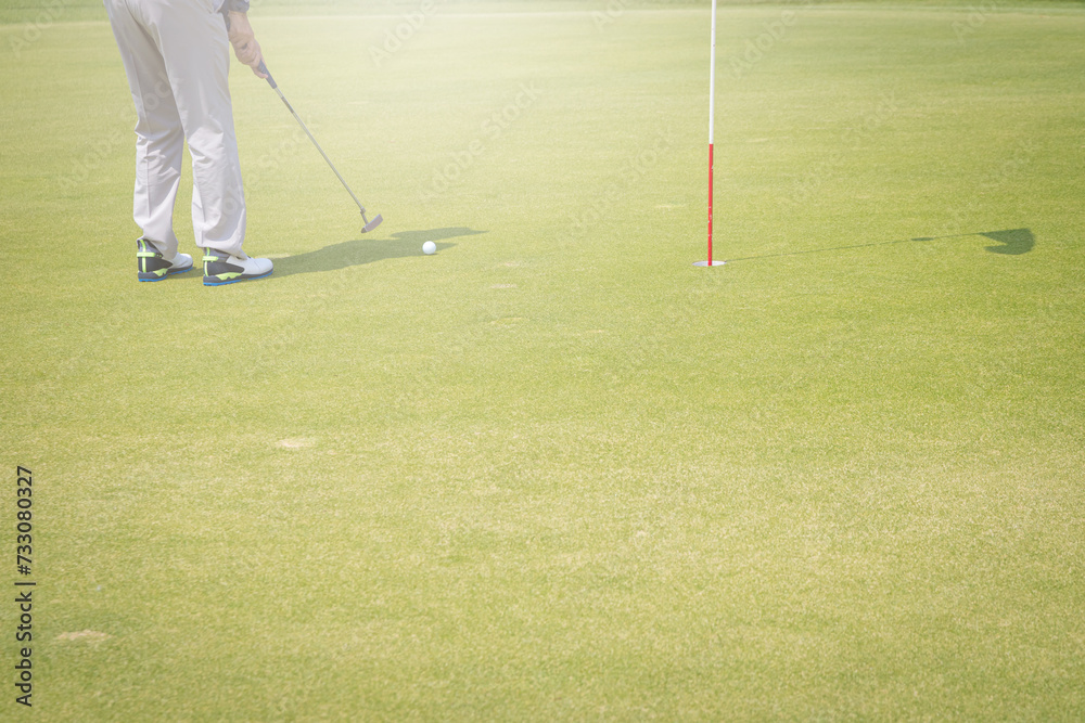 Obraz premium Golf ball hitting the hole in one shot of each hole