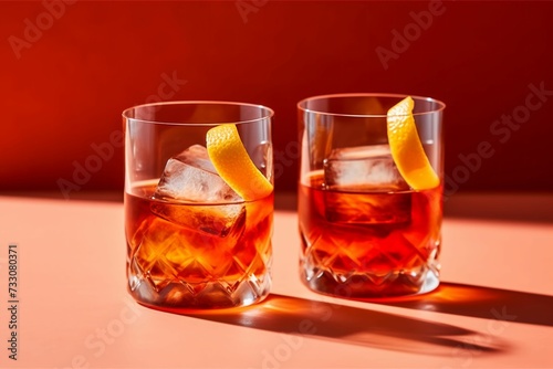 AI generated illustration of two glasses of negroni on the table