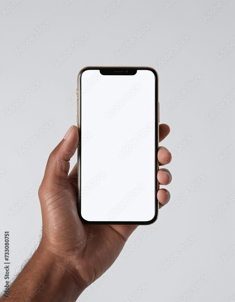 Hand holding a mobile phone with a blank screen Hand holding a mobile phone with a blank screen