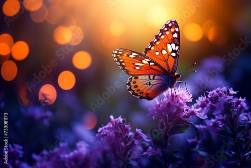 butterfly on a flower with blur background with generative ai