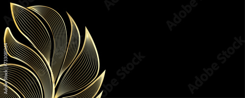 Golden Line art botany banner. Japanese style Hand drawn vector. Line art style design. Concept traditional Asian Card with space for text wedding, invitation, template card Golden frames.