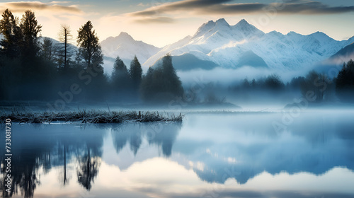 Beyond the Horizon  Capturing the Ethereal Beauty of Landscape View  Lake Matheson  Embraced by the Misty Shroud of Morning Fog