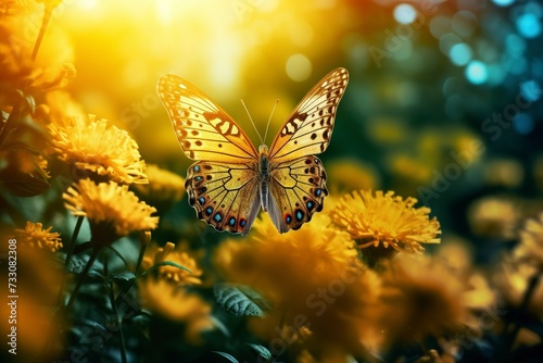 butterfly on a flower with blur background with generative ai