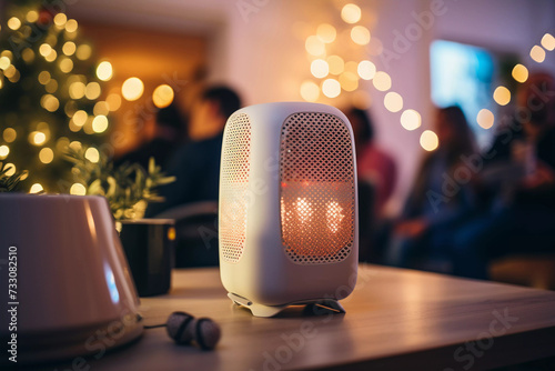 close up of speaker at cozy restaurant