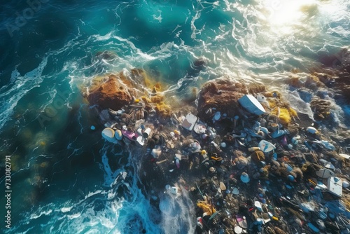 AI generated illustration of a great Pacific garbage patch in the ocean photo