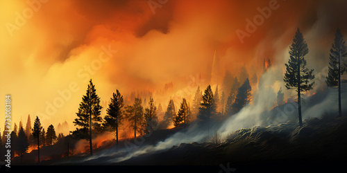fire in the jungle,Raging Inferno Engulfs Vast Expanse of Forest, Scorching the Verdant Slopes of a Towering Mountain