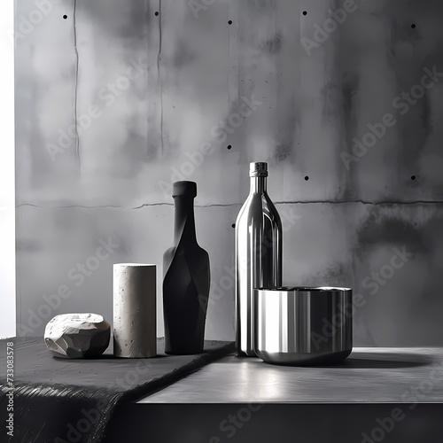 Minimalist Black and Silver Kitchenware on Dark Textured Background