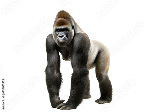 Gorilla stehend isoliert auf weißen Hintergrund, Freisteller 