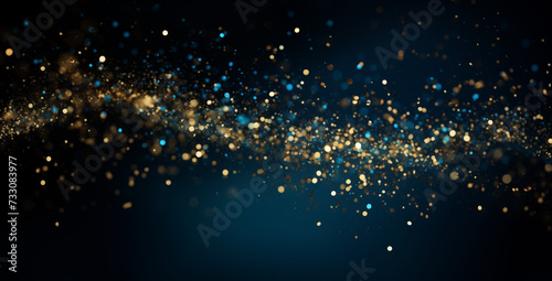 lue and Gold Glitter Dust Background with Bokeh Effect