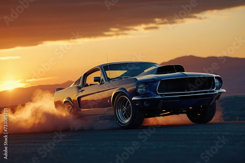 Drifting Elegance Sports Car Drifting on the Track with Dramatic Sunset - Automotive Wallpaper © azait24
