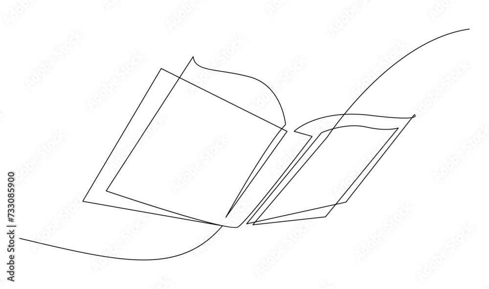Continuous line art drawing of book. Opened book single line art drawing vector illustration template