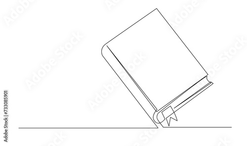 Continuous line art drawing of book. Opened book single line art drawing vector illustration template