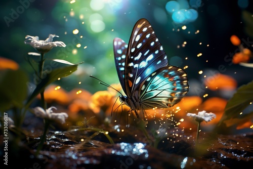 butterfly on a flower with blur background with generative ai