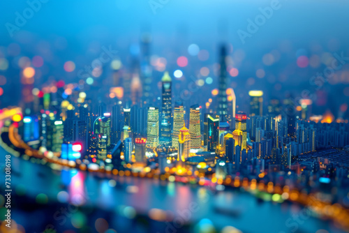 Blurred image of city scene at night.