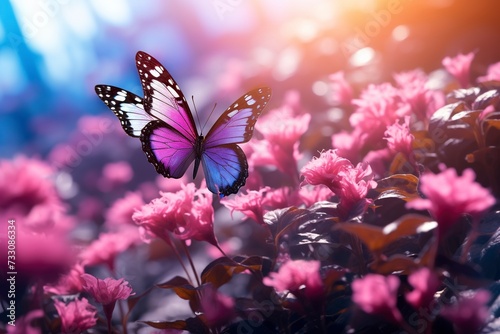 butterfly on a flower with blur background with generative ai