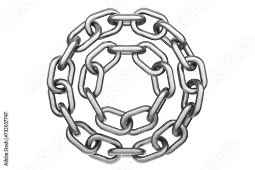 Metal chain on a transparent, white background. Metal chain blank in a circle for your design. Metal chain is closed in a circle. 3D render. photo
