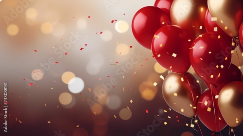 AI illustration of red and gold balloons tethered together by a string