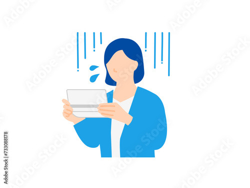 通帳を持ちショックを受ける女性のイラスト