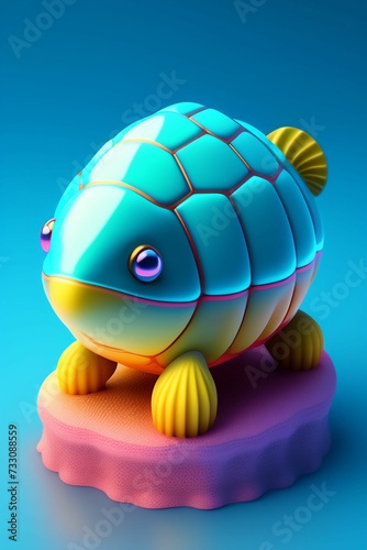 AI generated cartoon fish on blue background