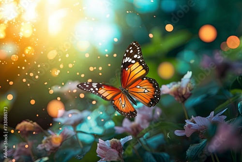 butterfly on a flower with blur background with generative ai © ImronDesign