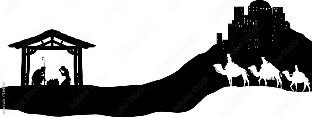 Fototapeta premium Christmas Nativity Scene Bethlehem Manger Wise Men