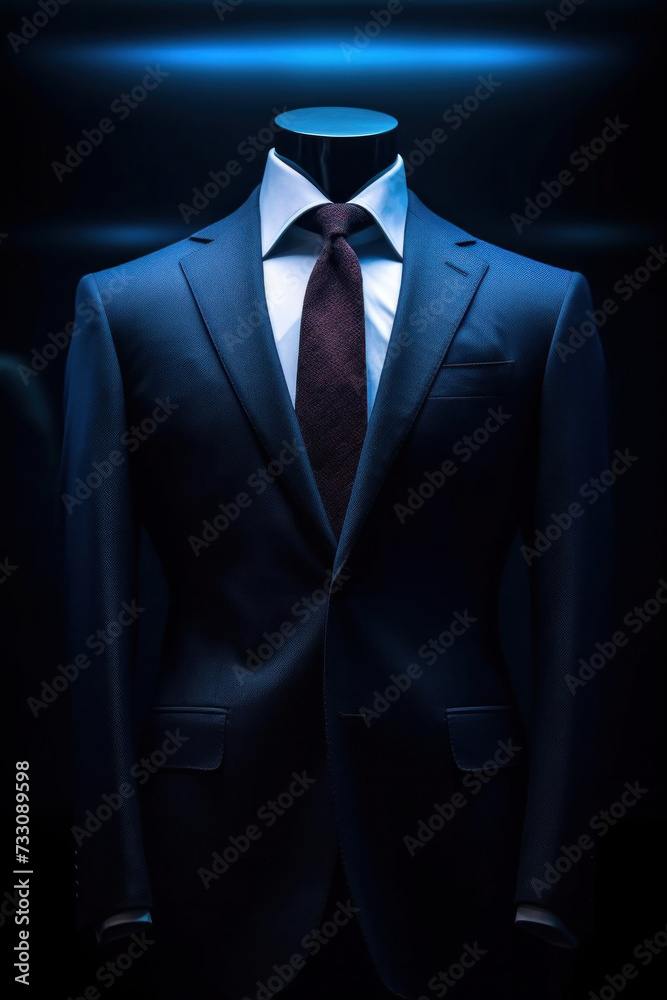 A men shirt in the form of dark blue suits on a mannequin. A men shirt in the form of dark blue suits on a mannequin.