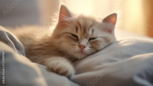 Calm kitty basking in comfort on a soft pillow. © ABDUL