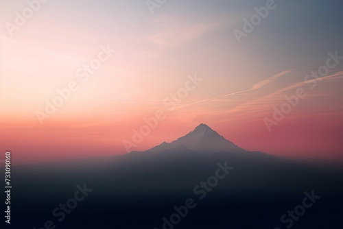 Majestic mountain peak silhouetted against a dramatic sky at sunset. AI-generated.